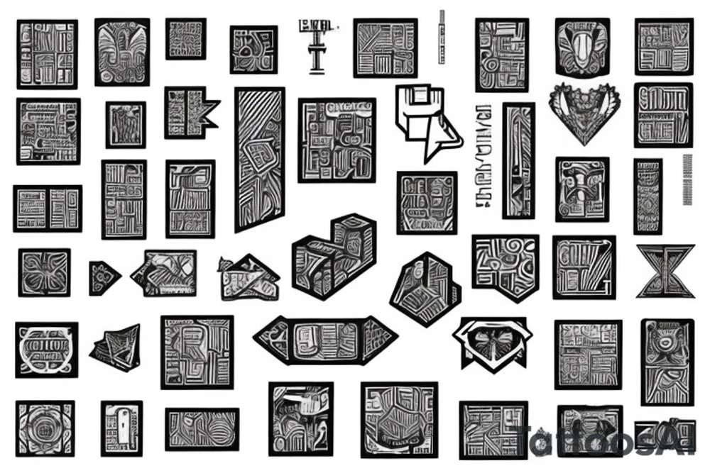 Retro cross, blocks, made of blocks, digital tattoo idea