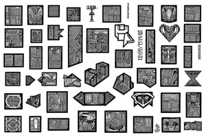 Retro cross, blocks, made of blocks, digital tattoo idea