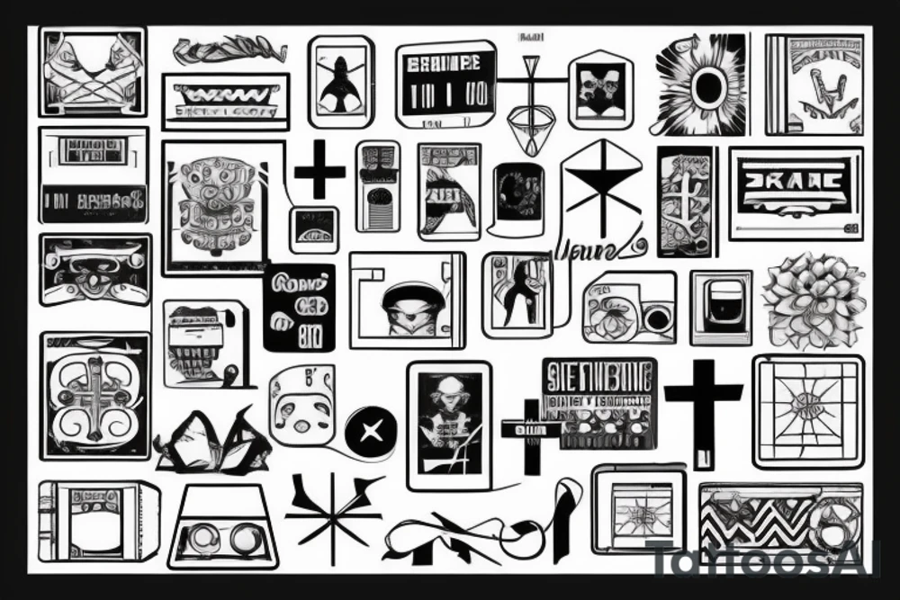 Retro cross, blocks, made of blocks, digital tattoo idea Retro cross, blocks, made of blocks, digital tattoo idea