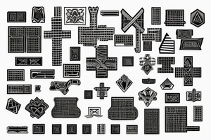 Retro cross, blocks, made of blocks, digital tattoo idea