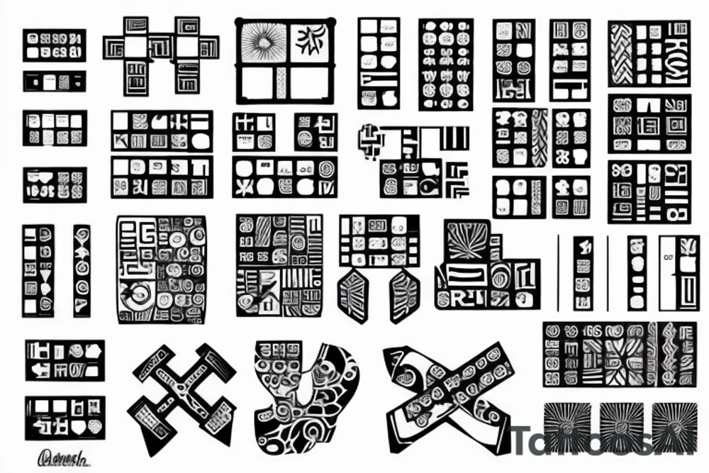 Retro cross, blocks, made of blocks, digital tattoo idea