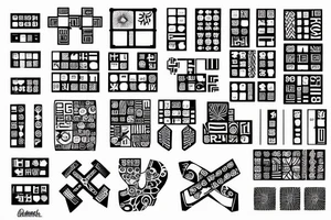 Retro cross, blocks, made of blocks, digital tattoo idea