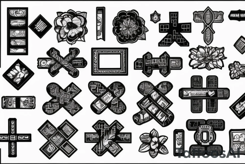 Retro cross, blocks, made of blocks, digital tattoo idea