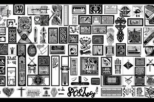 Retro cross, blocks, made of blocks, digital tattoo idea