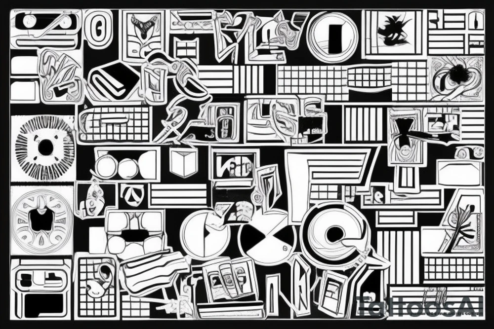 Retro cross, blocks, made of blocks, digital tattoo idea