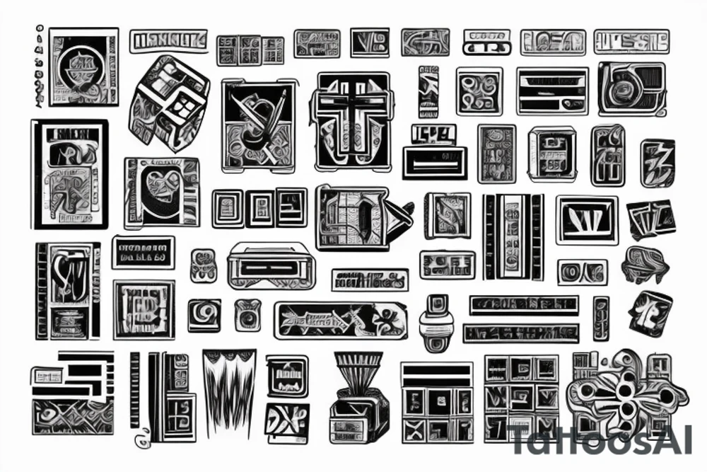 Retro cross, blocks, made of blocks, digital tattoo idea