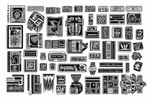 Retro cross, blocks, made of blocks, digital tattoo idea