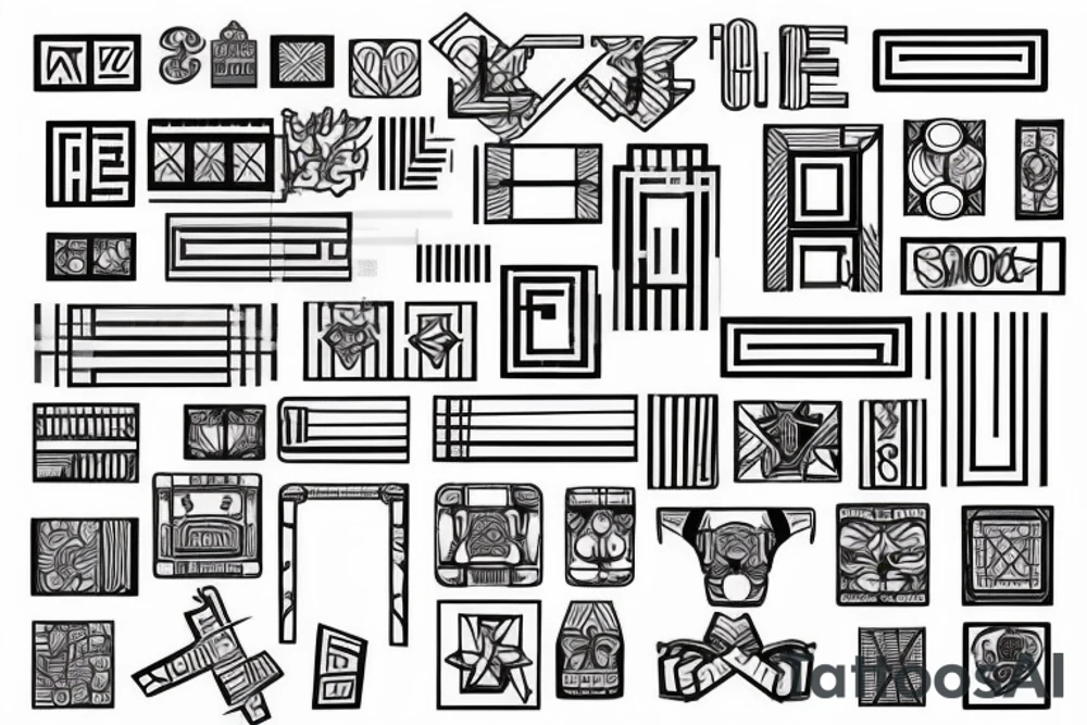 Retro cross, blocks, made of blocks, digital tattoo idea