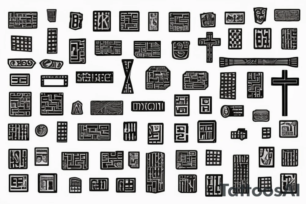 Retro cross, blocks, made of blocks, digital tattoo idea