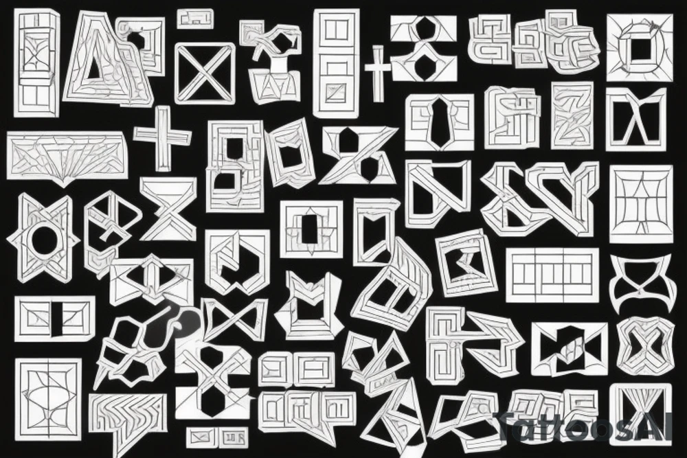 Retro cross, blocks, made of blocks, digital tattoo idea