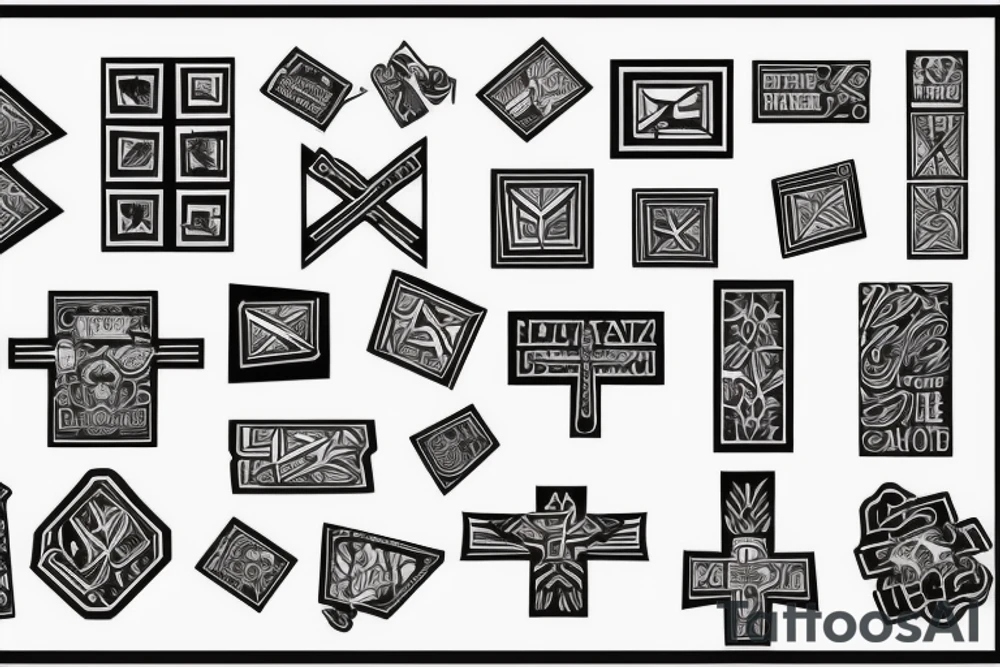 Retro cross, blocks, made of blocks, digital tattoo idea