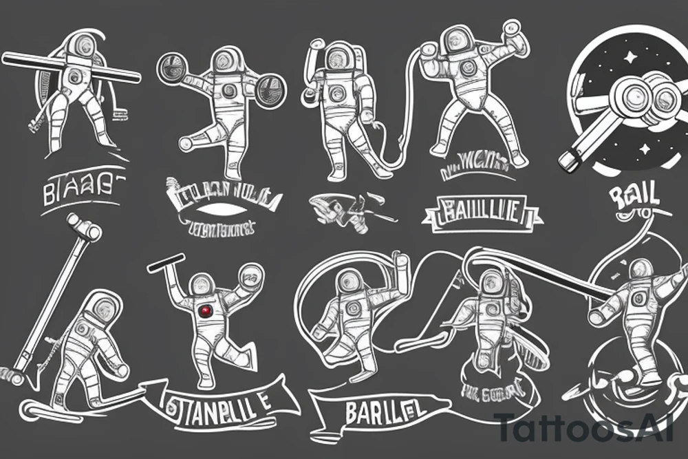 astronaut in space lifting barbell tattoo idea