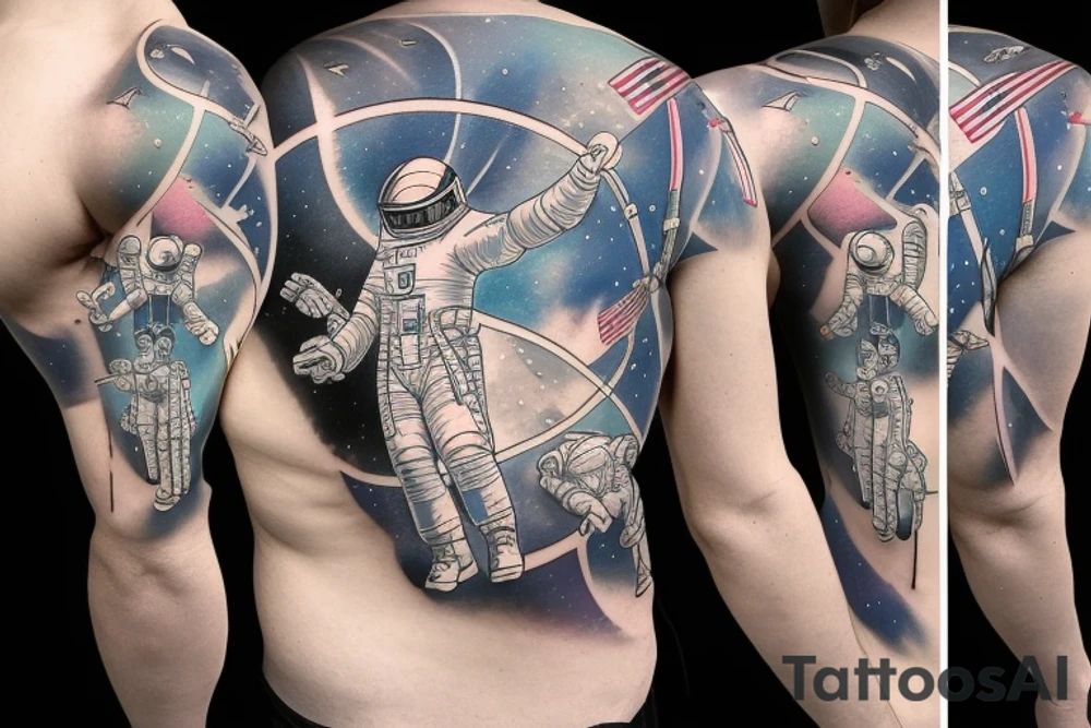 astronaut in space lifting barbell tattoo idea
