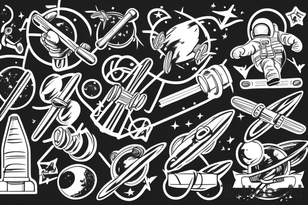 astronaut in space lifting barbell tattoo idea