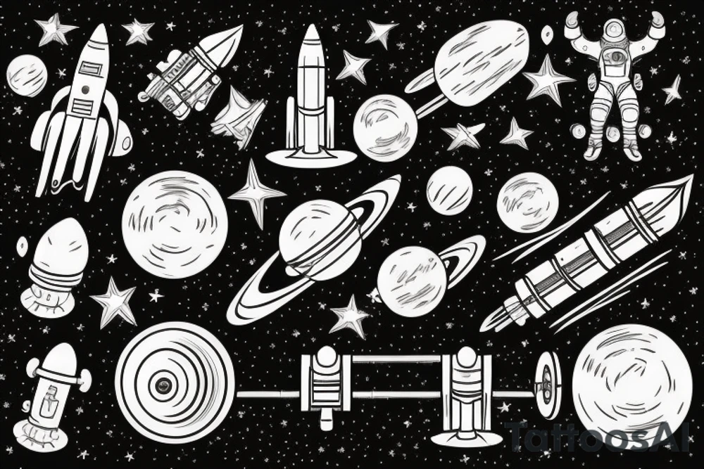 astronaut in space lifting barbell tattoo idea