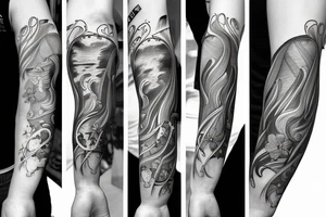 Forearm sleeve with libra, horse and nature elements tattoo idea