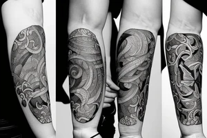 Forearm sleeve with libra, horse and nature elements tattoo idea