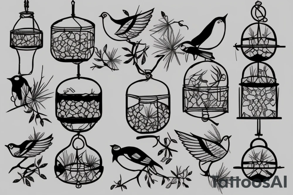 fine line hanging bird feeder tattoo idea