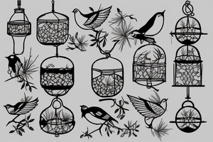 fine line hanging bird feeder tattoo idea