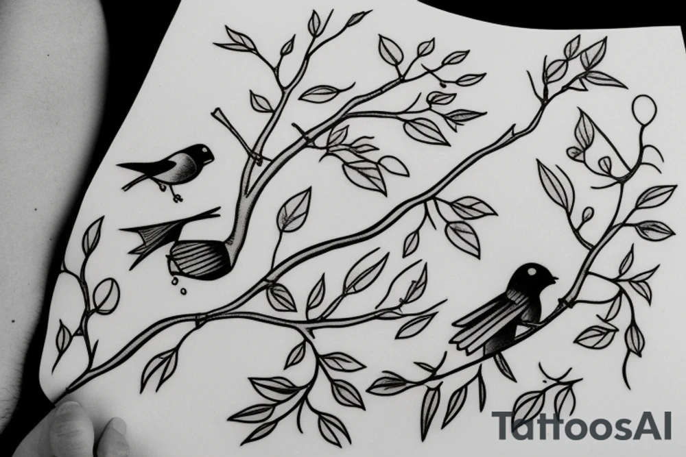 fine line hanging bird feeder tattoo idea