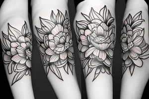 flower bicep tattoo with water lily, cosmo flower, carnation flower, lily flower and poppy flowers tattoo idea
