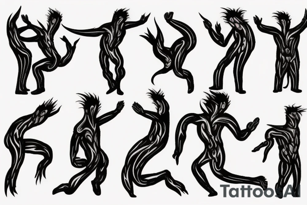 A standing man on fire, with arms open as though wanting to hug. tattoo idea