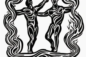 A standing man on fire, with arms open as though wanting to hug. tattoo idea