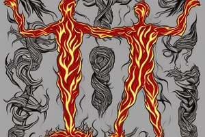 A standing man made of flames with arms open as though wanting to hug. tattoo idea