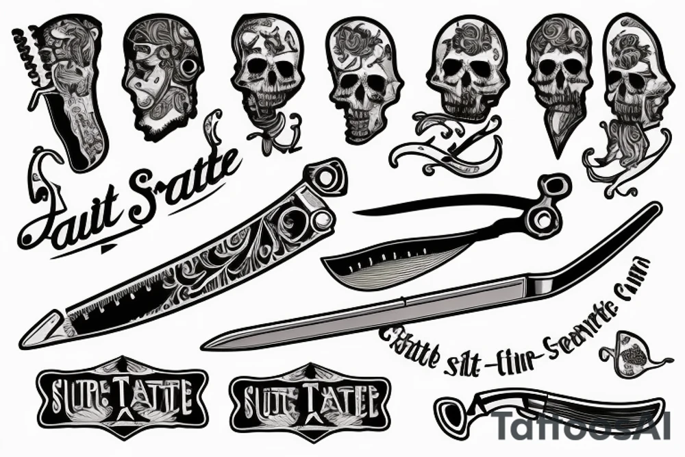 Cutthroat razor, severed ear, text that says please sit still tattoo idea