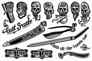 Cutthroat razor, severed ear, text that says please sit still tattoo idea