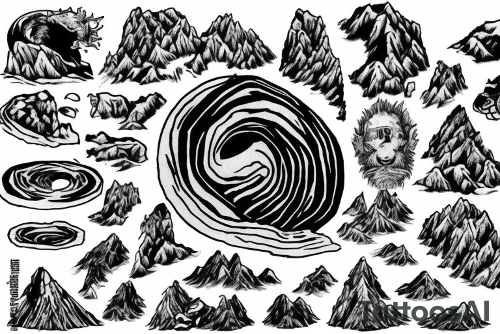 Sisyphus rolling rock up a mountain tattoo idea