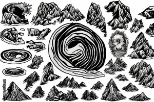 Sisyphus rolling rock up a mountain tattoo idea