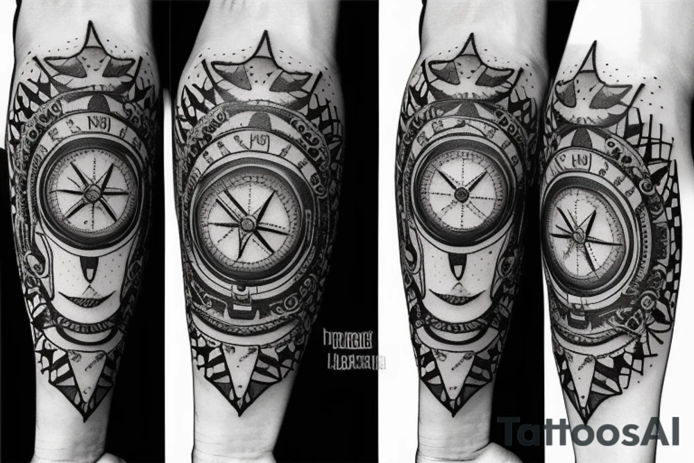 Lion with compass tattoo idea