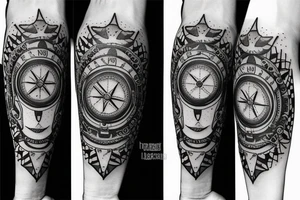 Lion with compass tattoo idea
