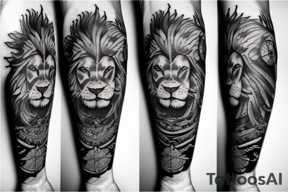 Lion with compass tattoo idea
