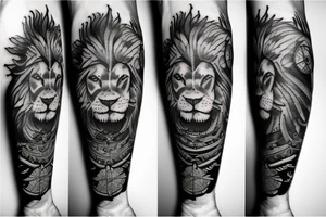 Lion with compass tattoo idea