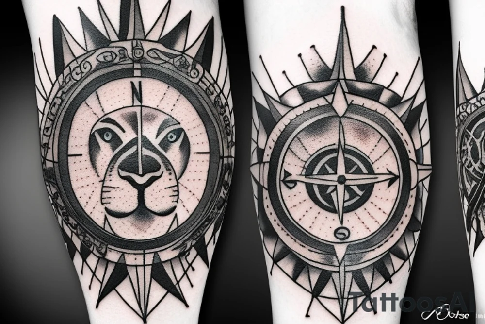 Lion with compass tattoo idea