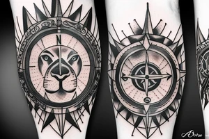 Lion with compass tattoo idea