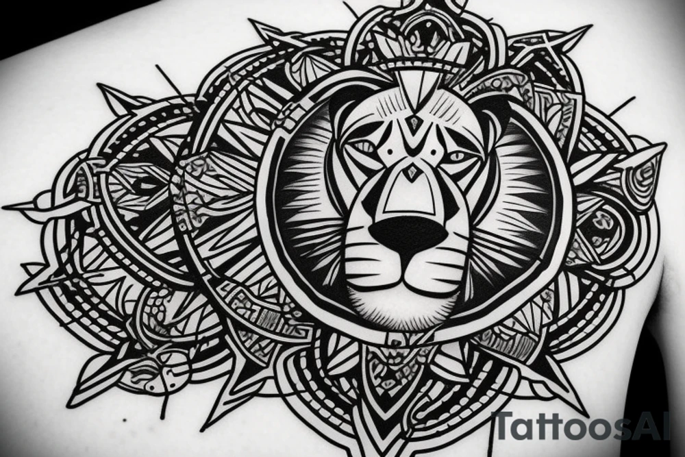 Lion with compass tattoo idea