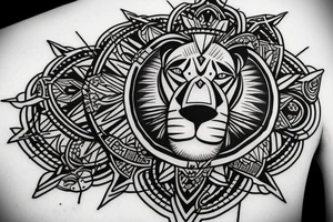 Lion with compass tattoo idea
