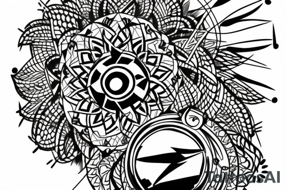 Lion with compass tattoo idea