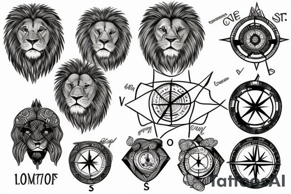 Lion with compass tattoo idea