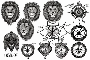 Lion with compass tattoo idea