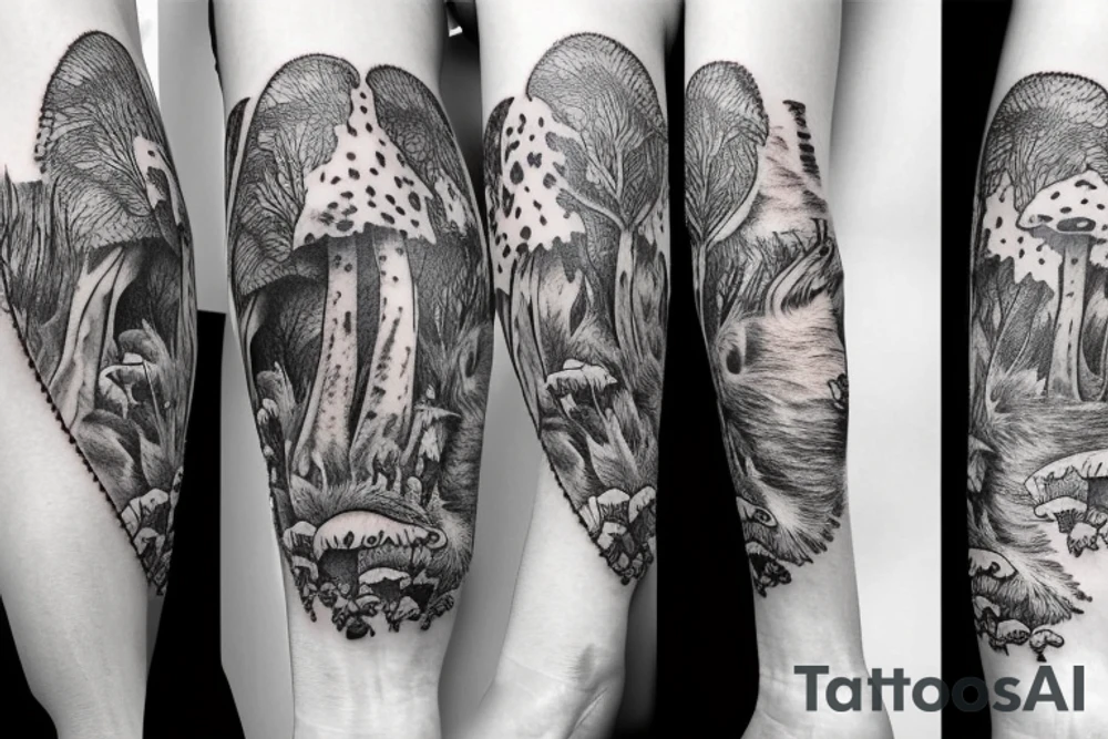 Sleeve, animals, nature, mushrooms tattoo idea