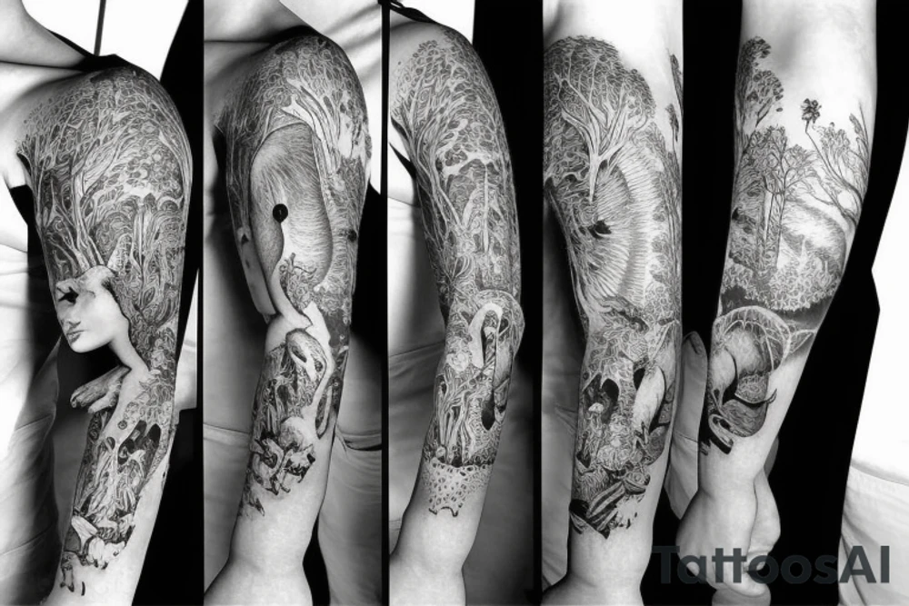 Sleeve, animals, nature, mushrooms tattoo idea