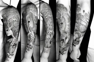 Sleeve, animals, nature, mushrooms tattoo idea
