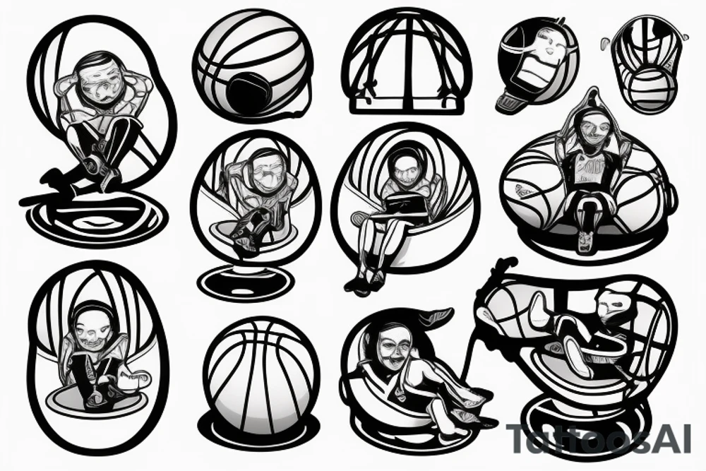 Astronaut sitting in a basketball shaped easy-chair tattoo idea
