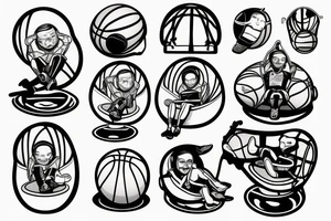 Astronaut sitting in a basketball shaped easy-chair tattoo idea
