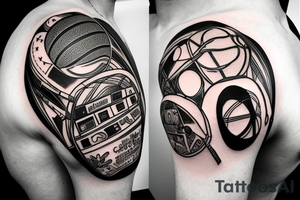 Astronaut sitting in a basketball shaped chair tattoo idea