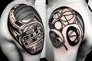 Astronaut sitting in a basketball shaped chair tattoo idea